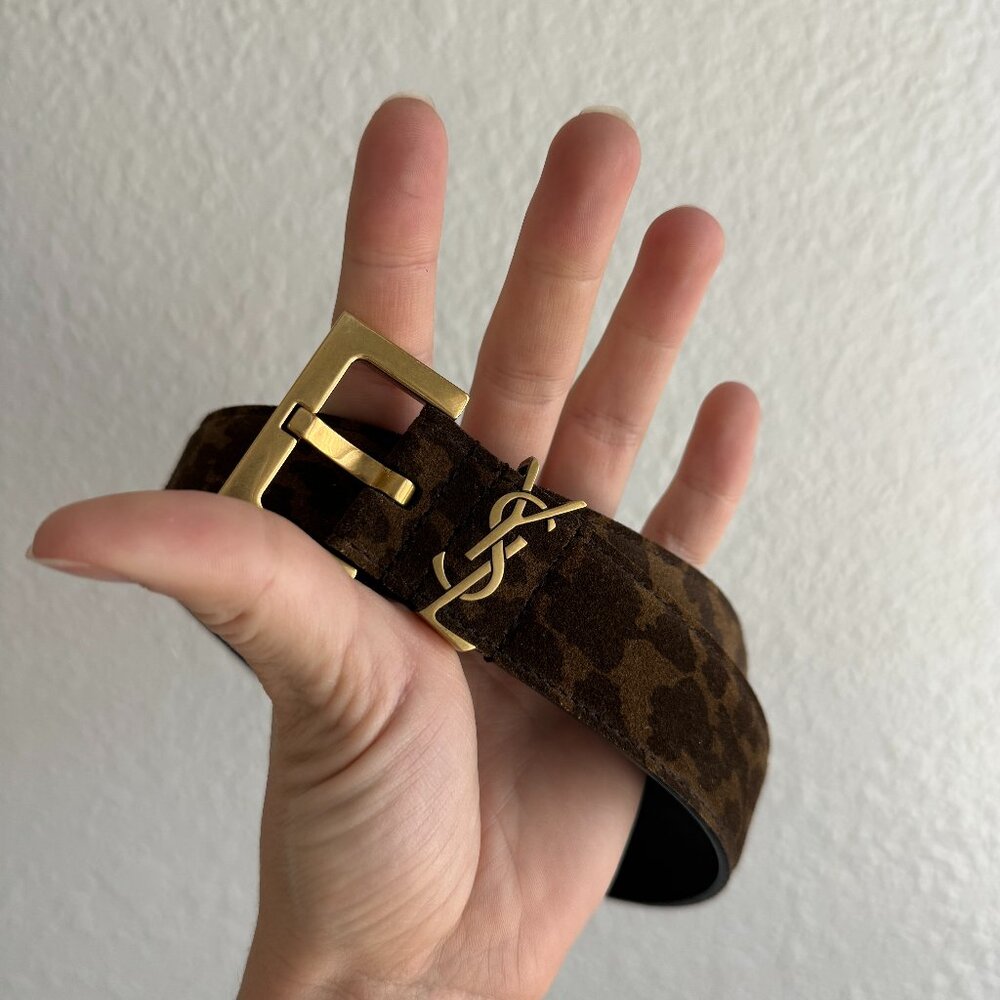 Saint Laurent Logo-Embellished Belt in Animal Print Suede